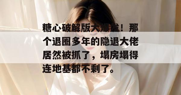 糖心破解版大爆发！那个退圈多年的隐退大佬居然被抓了，塌房塌得连地基都不剩了。